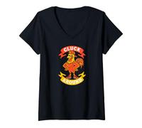 Mujer Funny Rooster Cluck Around Sarcastic Chicken Pun Camiseta Cuello V