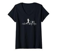 Mujer Funny Run Now Wine Later Funny Girl Running Camiseta Cuello V