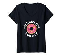 Mujer Funny Running Saying with Sweet Graphic Will Run For Donuts Camiseta Cuello V