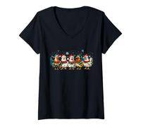 Mujer Funny Santa Chicken Lineup Christmas Lights Farmer Xmas Tree Camiseta Cuello V