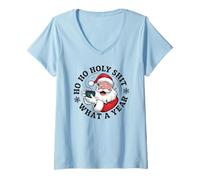 Mujer Funny Santa Coffee Christmas - Ho Ho Holy Wow Qué año Camiseta Cuello V