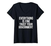 Mujer Funny Sarcastic Todo está Bien Conspiración del Gobierno Camiseta Cuello V