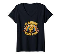 Mujer Funny Saying: It Burns When I Pee! Rainbow Camiseta Cuello V