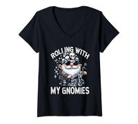 Mujer Funny Saying Motorcycle Biker GNOME Rolling with My Gnomies Camiseta Cuello V