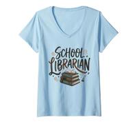Mujer Funny School Bibliotecario Amante del Libro Especialista en Medios Educador Camiseta Cuello V