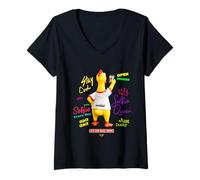 Mujer Funny Screaming Yellow Rubber Chicken Toy Takes Selfie Camiseta Cuello V