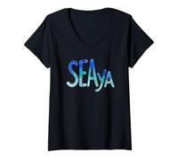Mujer Funny Sea Ya Sea Glass Watercolor Cute Beach Lovers Camiseta Cuello V