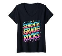 Mujer Funny SEPTIMO Grado Rocks Last Day Future Heroes Teacher Camiseta Cuello V