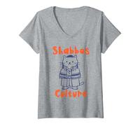 Mujer Funny Shabat Culture Cat Judaísmo judío Camiseta Cuello V