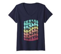Mujer Funny Shark Beach Girl Summer Fintastic Sea Swim Adict Camiseta Cuello V