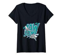 Mujer Funny Shark Juego de palabras mandíbula-algunos amantes de los tiburones Ocean Wildlife Camiseta Cuello V