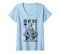 Mujer Funny Silly Seagull Fighter Pilot Bird Roba Tus Papas Fritas Camiseta Cuello V