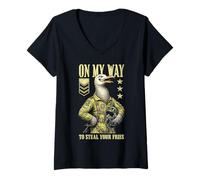 Mujer Funny Silly Seagull Fighter Pilot Bird Roba Tus Papas Fritas Camiseta Cuello V
