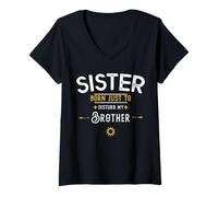 Mujer Funny Sister Nacido Solo para Molestar a mi Hermano Camiseta Cuello V