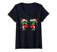 Mujer Funny Six Seven 67 Meme 6 7 Christmas Santa Hand Boys Teens Camiseta Cuello V