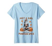 Mujer Funny Skeleton Autumn: Solo una Chica a la Que le encantan Las Especias de Calabaza Camiseta Cuello V