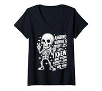 Mujer Funny Skeleton Sarcastic. Arguing with Me Is Pointless. Camiseta Cuello V