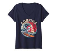 Mujer Funny Skeleton Surfing o Die Surfer Dia De Los Muertos Surf Camiseta Cuello V