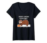 Mujer Funny Sloth Energy Loading Please Wait Relaxed Humor Art Camiseta Cuello V