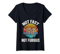 Mujer Funny Sloth Not Fast Not Furious - Lindo e hilarante Perezoso Camiseta Cuello V