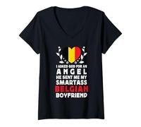 Mujer Funny Smartass Belgian Boyfriend Belgium Flag Camiseta Cuello V