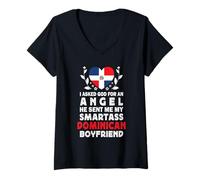 Mujer Funny Smartass Dominican Boyfriend Dominican Republic Flag Camiseta Cuello V