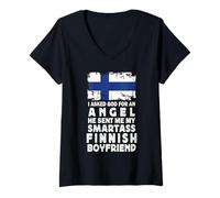 Mujer Funny Smartass Finnish Boyfriend Finland Flag Camiseta Cuello V