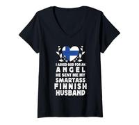 Mujer Funny Smartass Finnish Husband Finland Flag Spouses Camiseta Cuello V