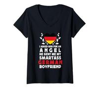 Mujer Funny Smartass German Boyfriend Germany Flag Camiseta Cuello V
