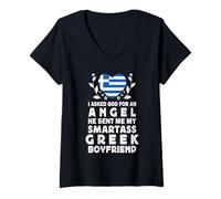 Mujer Funny Smartass Greek Boyfriend Greece Flag Camiseta Cuello V