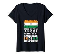 Mujer Funny Smartass Indian Boyfriend India Flag Camiseta Cuello V
