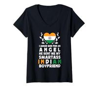 Mujer Funny Smartass Indian Boyfriend India Flag Camiseta Cuello V