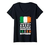 Mujer Funny Smartass Irish Boyfriend Ireland Flag Camiseta Cuello V