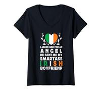 Mujer Funny Smartass Irish Boyfriend Ireland Flag Camiseta Cuello V
