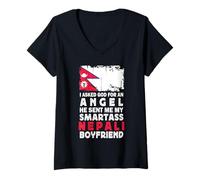 Mujer Funny Smartass Nepali Boyfriend Nepal Flag Camiseta Cuello V
