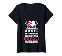 Mujer Funny Smartass Nepali Husband Nepal Flag Spouses Camiseta Cuello V