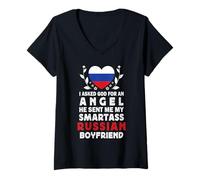 Mujer Funny Smartass Russian Boyfriend Russia Flag Camiseta Cuello V