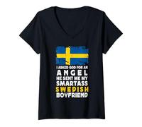 Mujer Funny Smartass Swedish Boyfriend Sweden Flag Camiseta Cuello V