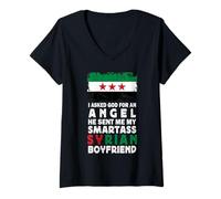 Mujer Funny Smartass Syrian Boyfriend Syria Flag Camiseta Cuello V