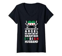 Mujer Funny Smartass Syrian Husband Syria Flag Spouses Camiseta Cuello V
