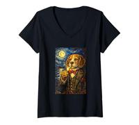Mujer Funny Smoking Elegant Beagle Artwork Vintage Dog in Suit Camiseta Cuello V