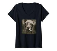 Mujer Funny Smoking Vizsla Dog Meme Cigarette Grunge Beanie Camiseta Cuello V