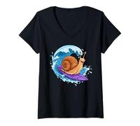 Mujer Funny Snail está surfeando una Ola del océano 1 - Fan Fun Camiseta Cuello V