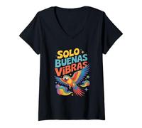 Mujer Funny Solo Buenas Vibras Loro Psicodélico Camiseta Cuello V