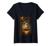 Mujer Funny Space, Cat UFO Alien, Abduction Astronaut Design Camiseta Cuello V