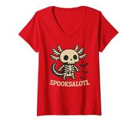 Mujer Funny Spooksalotl Skeleton Axolotl Halloween Cute Animal Camiseta Cuello V