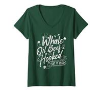 Mujer Funny St Patricks Day Top for Women Whale Oil Beef Hooked Camiseta Cuello V