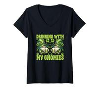 Mujer Funny St Pattys Day GNOME Loves Drinking with My Gnomies Camiseta Cuello V