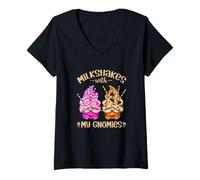 Mujer Funny Strawberry Milkshake with My Gnomies Cute Summer GNOME Camiseta Cuello V