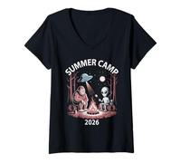 Mujer Funny Summer Camp 2026 Alien Host Crew Aventura del Personal Camiseta Cuello V